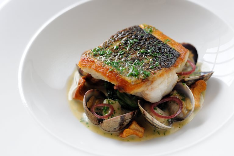 Sea Bass Recipe With Clams & Poached Cod Cheeks Great British Chefs