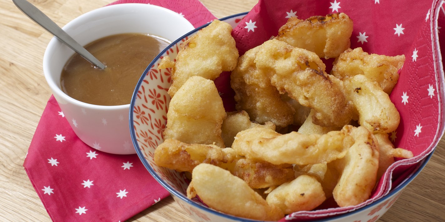Pineapple fritters with spicy toffee sauce recipe Great British Chefs