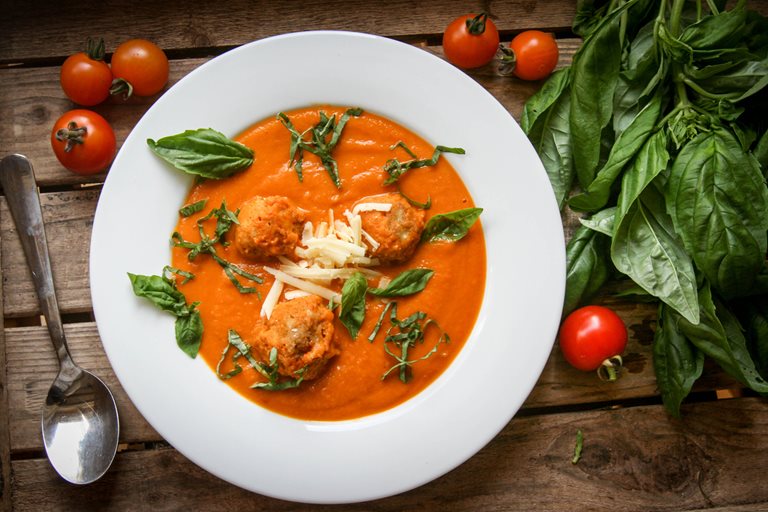 Roasted tomato soup with cheddar dumplings recipe Great British Chefs
