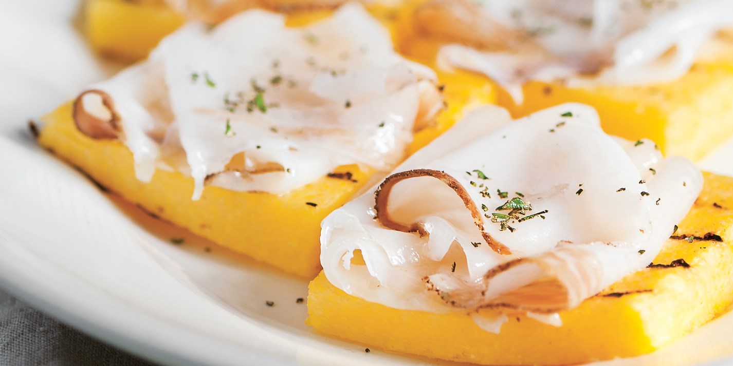 Grilled Polenta 'Crostini' Recipe with Lardo Great Italian Chefs