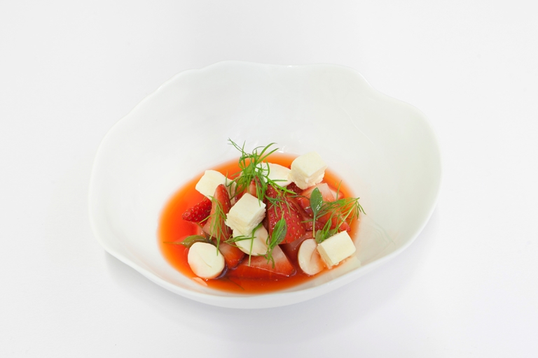 Strawberries with cobnuts and fennel