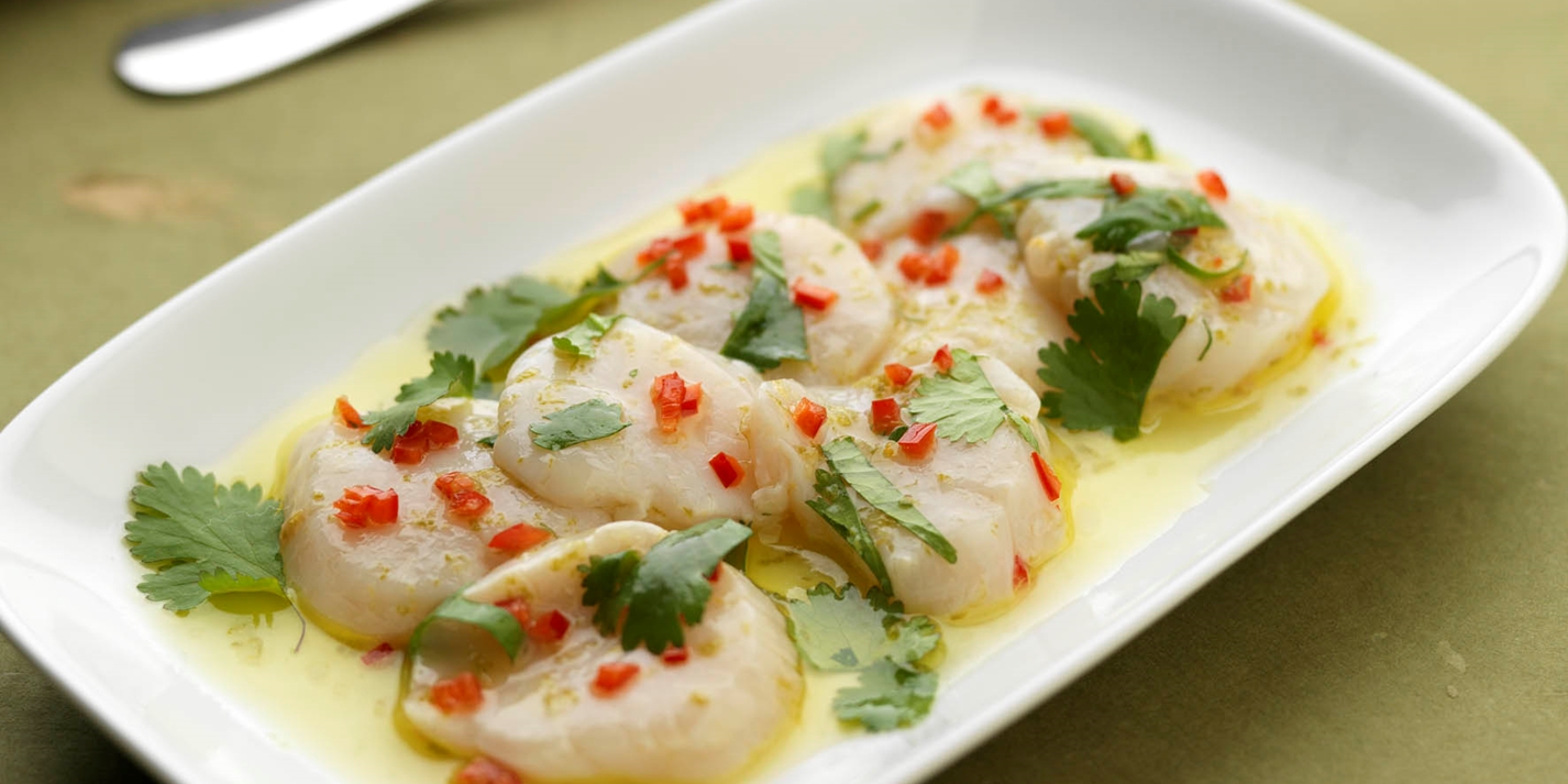 Scallop carpaccio with basil, coriander and mint Great British Chefs
