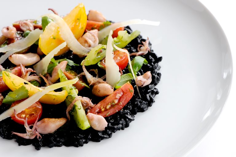 Risotto Nero With Squid & Heirloom Tomatoes Great British Chefs