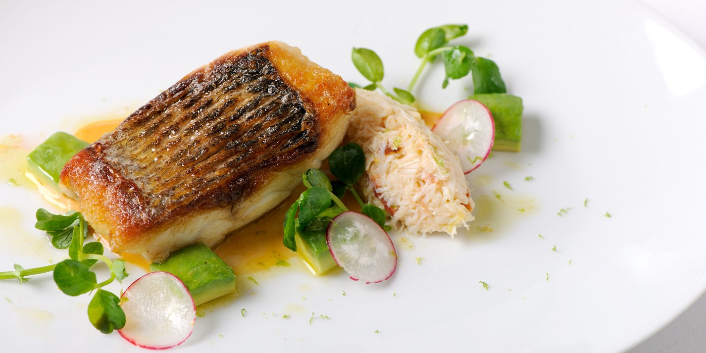 Pan-Fried Sea Bass Fillet With White Crab Salad - Great British Chefs