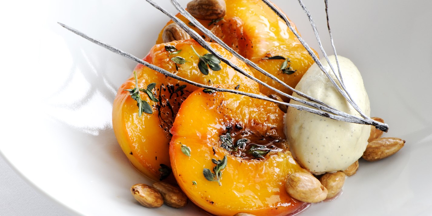 Roast Peaches Recipe With Vanilla Ice Cream Great British Chefs