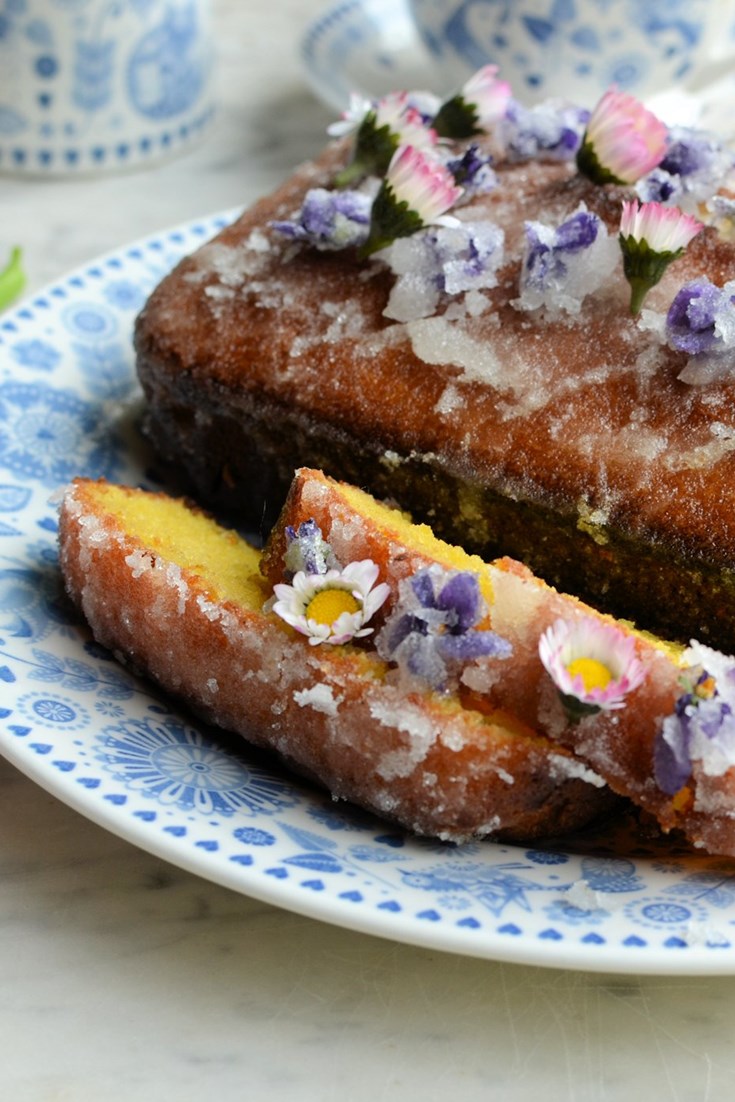 Lemon drizzle cake with edible flowers recipe - Great British Chefs