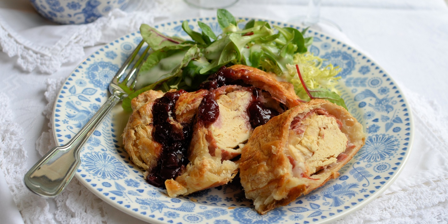 Chicken wellington with cherry sauce recipe Great British Chefs