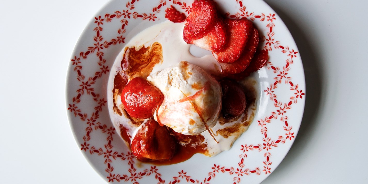 Flambéed Strawberries and Ice Cream Recipe Great British Chefs