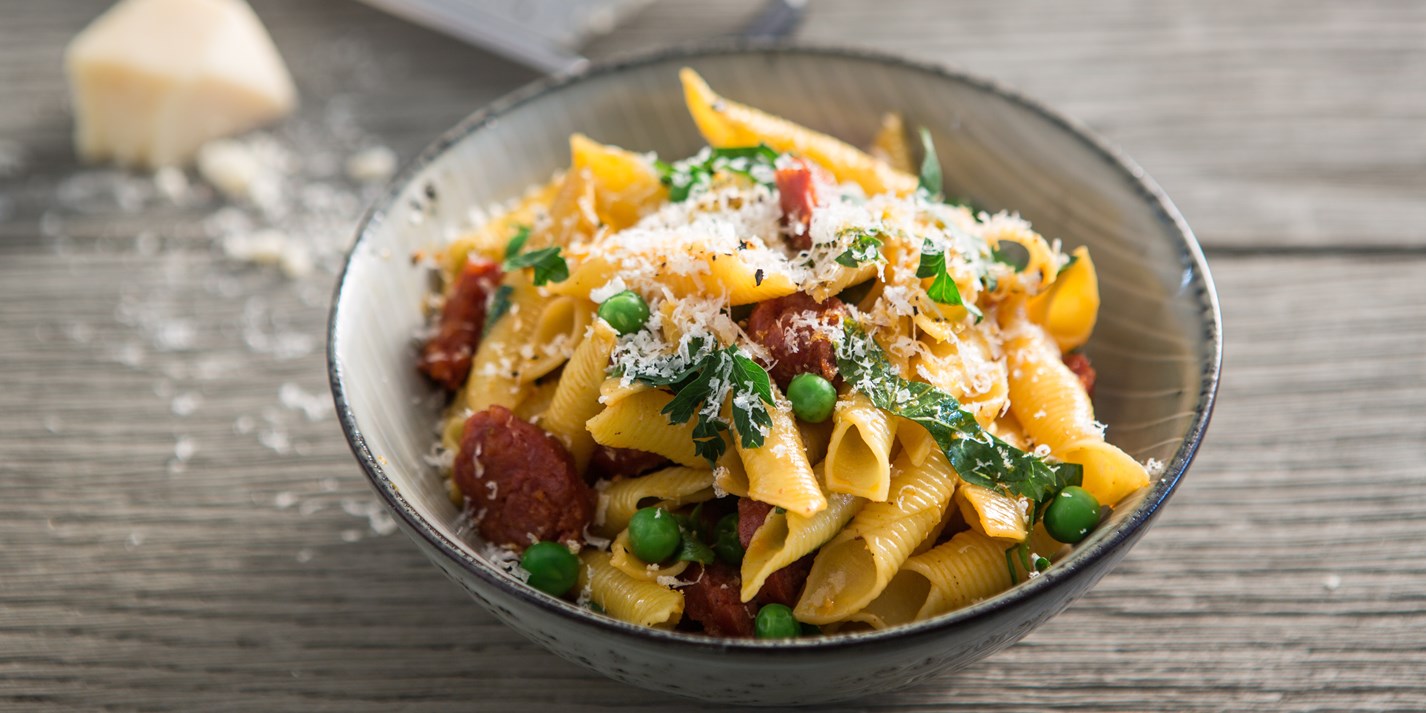 Chorizo and Pea Pasta Recipe - Great British Chefs