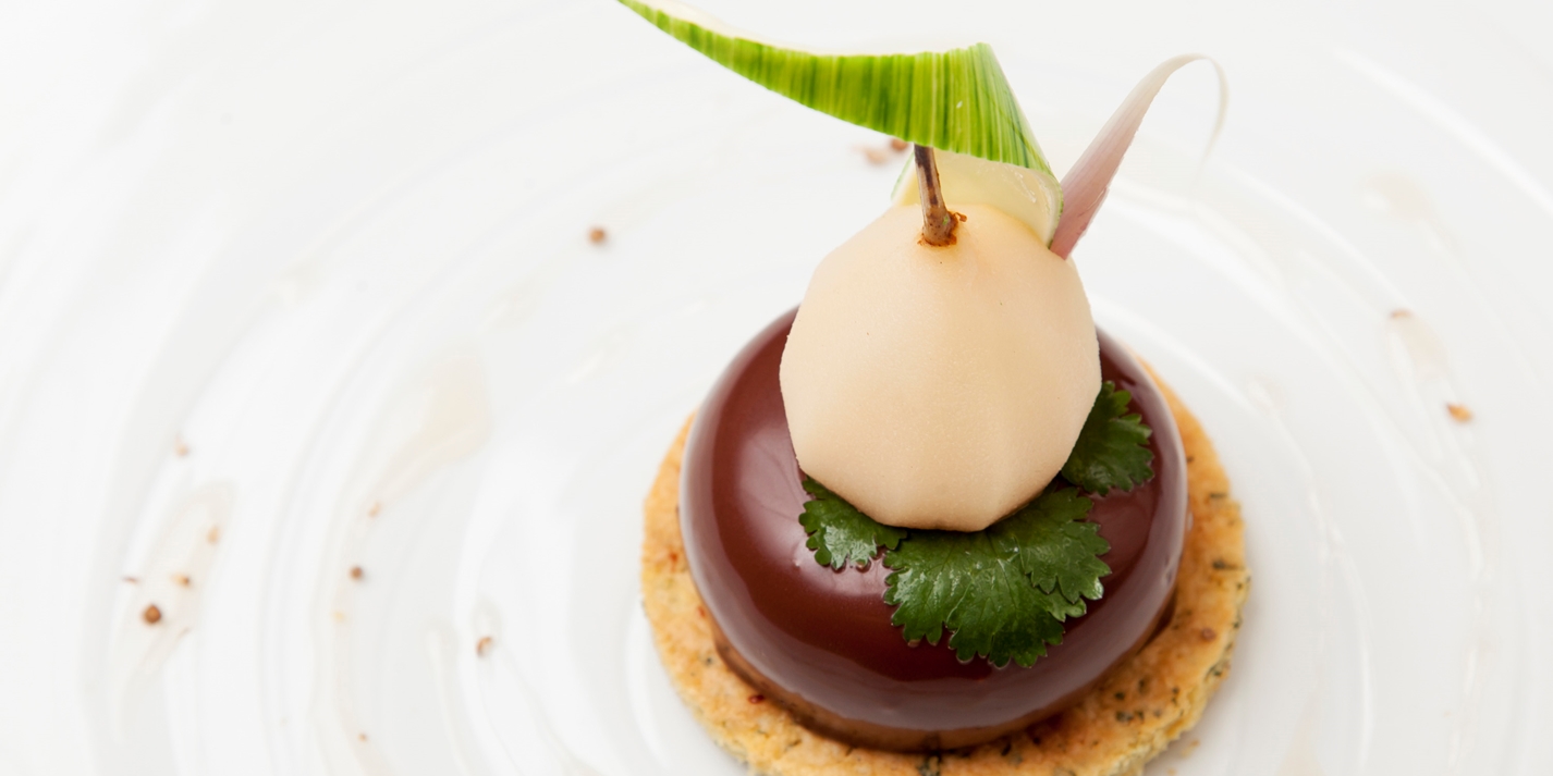 Sous vide Poached Pear with Chocolate Mousse Recipe Great British Chefs