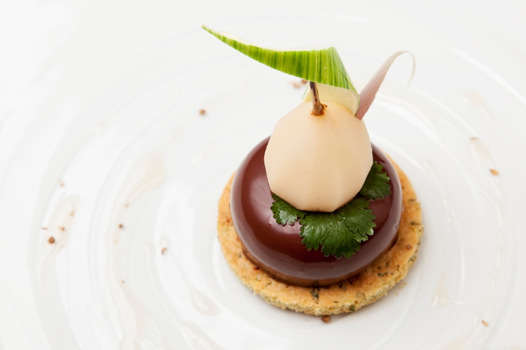 Sous vide Poached Pear with Chocolate Mousse Recipe