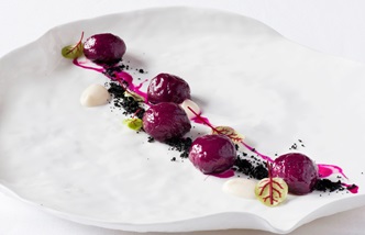 Beetroot gnocchi, beer soil and daikon cream recipe