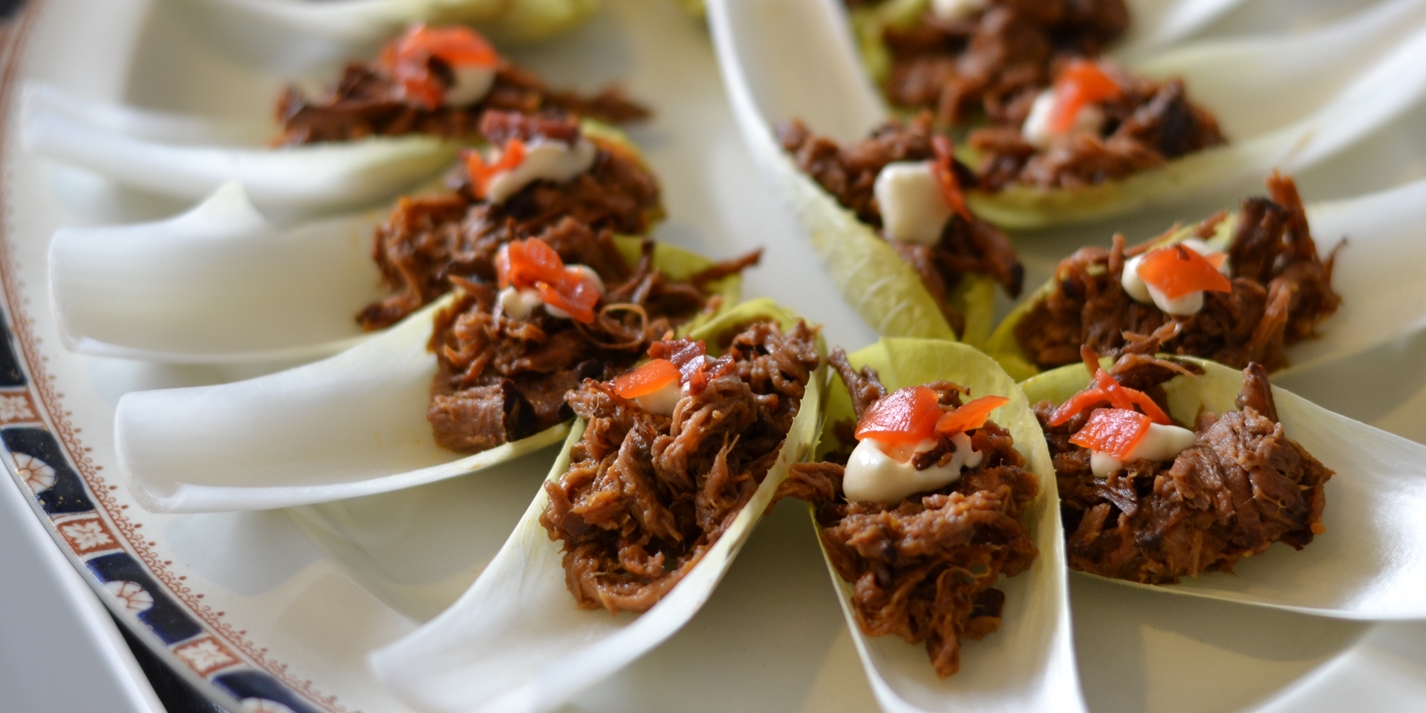 Pulled Beef Canapé with Fukujinzuke Recipe Great British Chefs