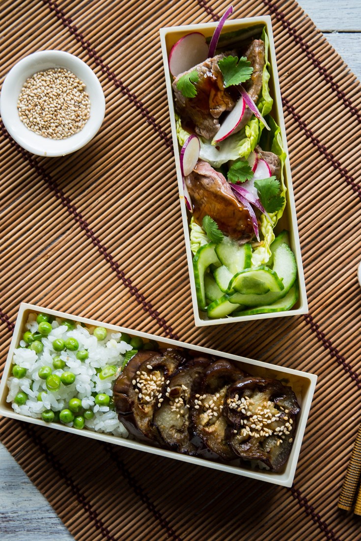 Steak Teriyaki and Miso Aubergine Bento Box Recipe - Great 