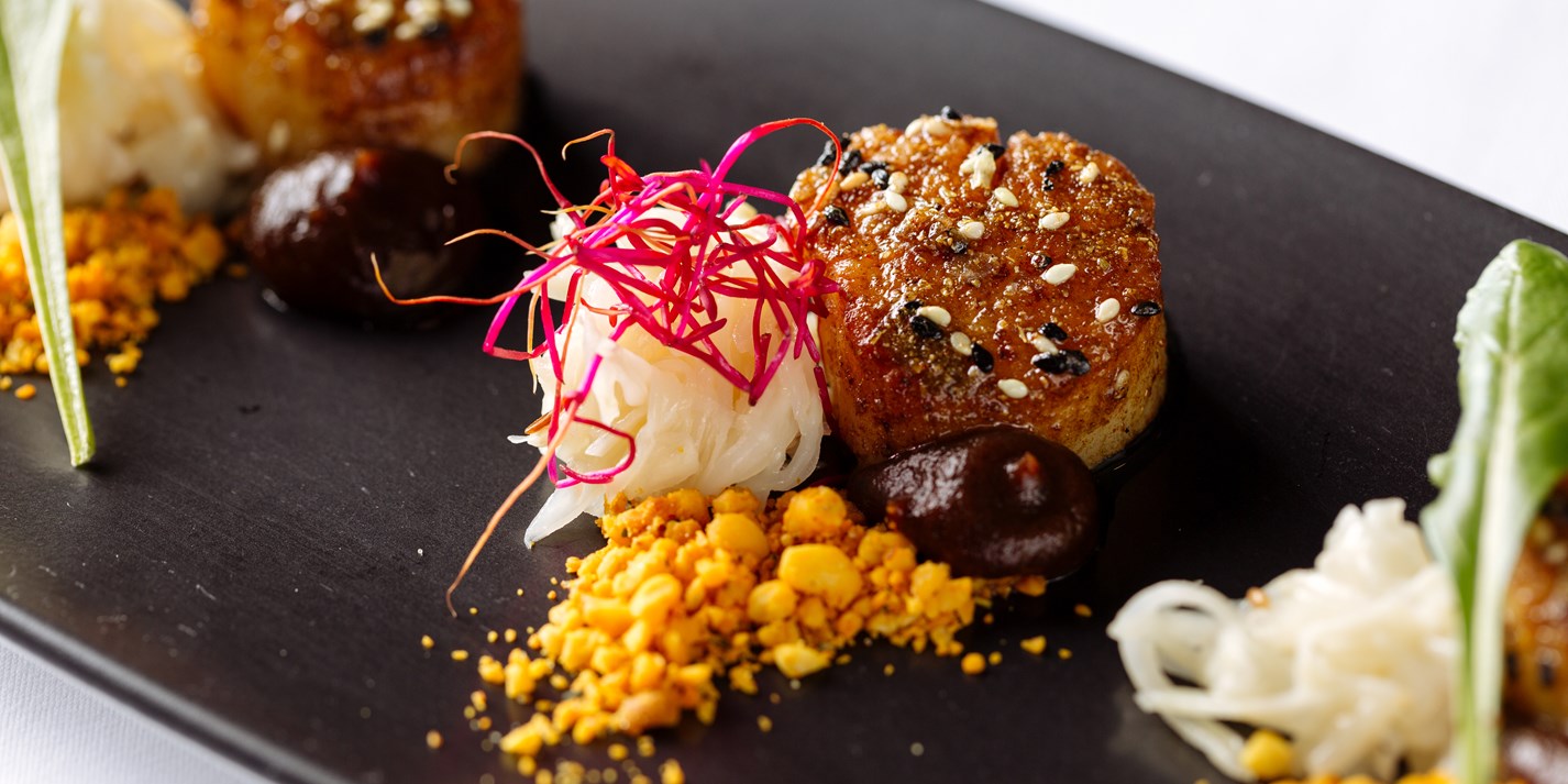 Curried Scallops Recipe with Pine Nut Podi Great British Chefs