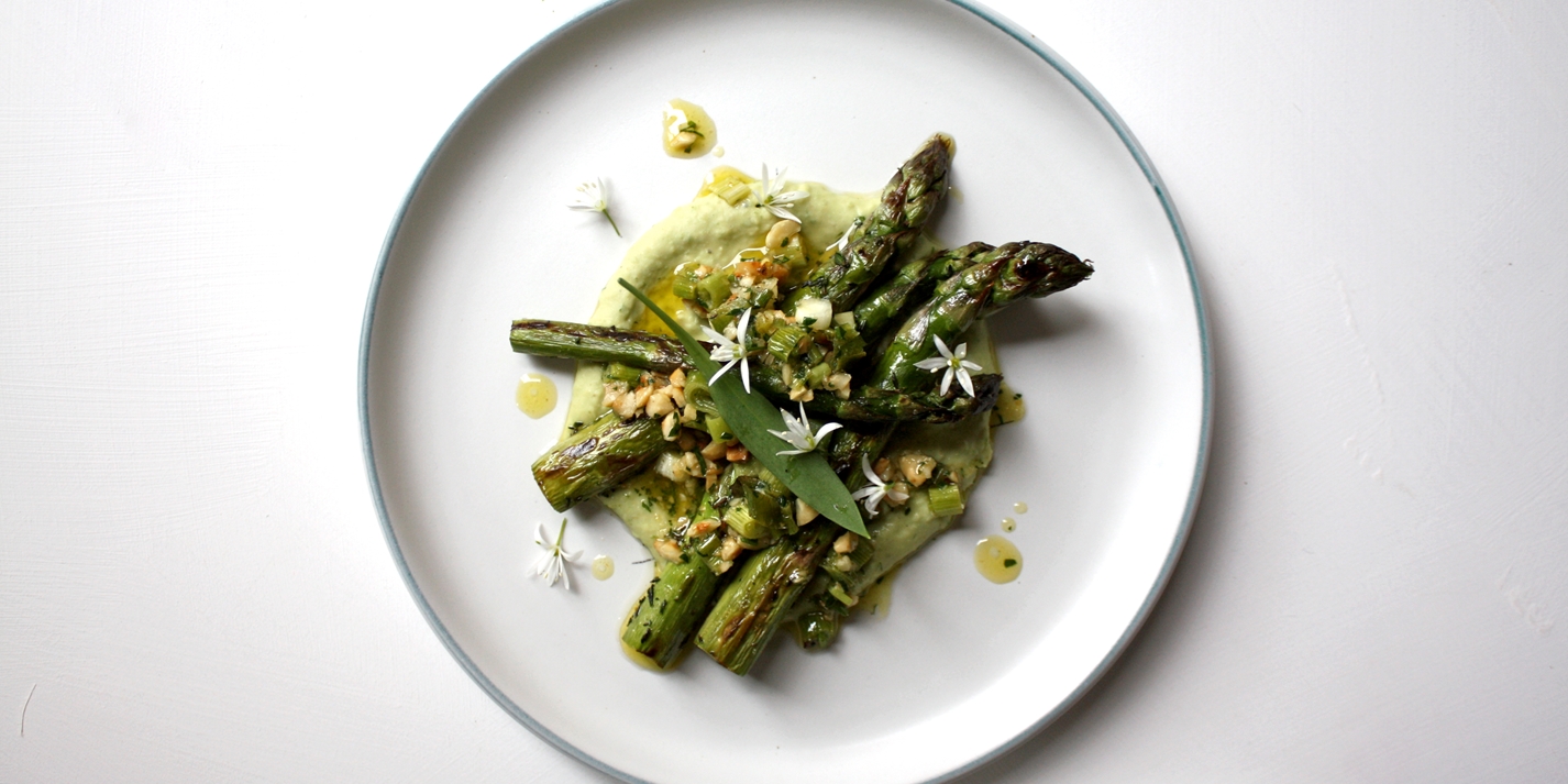 Asparagus with White Bean Hummus Recipe Great British Chefs