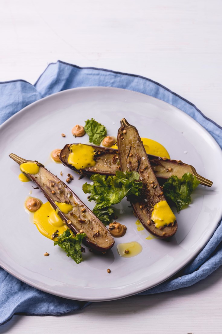 Sous Vide Aubergine with Turmeric and Coconut Sauce - Great British Chefs