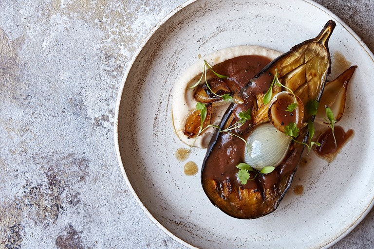 Roast Aubergine With Bean Puree Recipe Great British Chefs