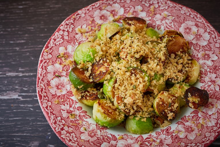 Fried Brussels Sprouts With Lemon Sage And Parmesan Crumb Recipe Great British Chefs