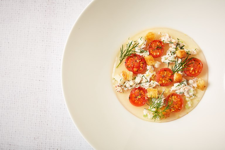 Piccolo Tomato Consommé Recipe with Crab Great British Chefs