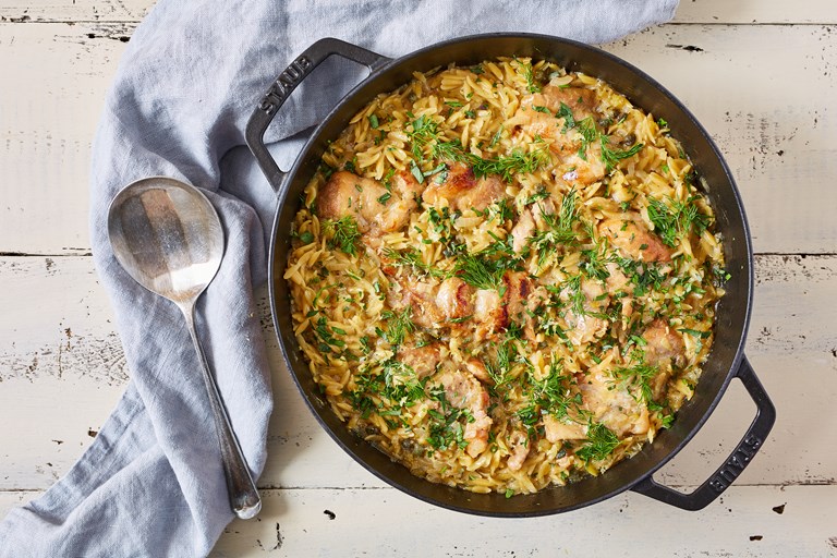 Chicken Drumstick Fillet Lemon And Orzo One Pot Recipe Great British Chefs