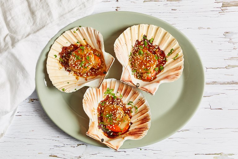 Grilled Scallops with Oyster Sauce and Sesame Great British Chefs