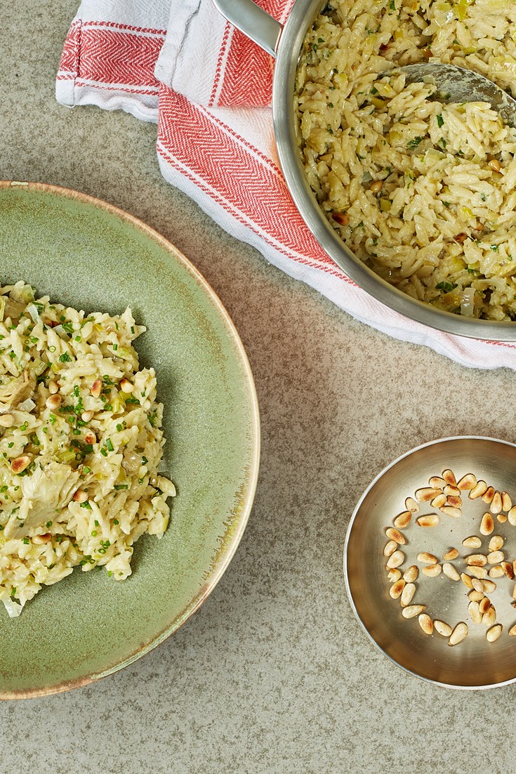 Artichoke Orzotto With Toasted Pine Nuts Recipe Great British Chefs