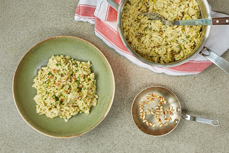 Artichoke Orzotto with Toasted Pine Nuts Recipe Great British Chefs