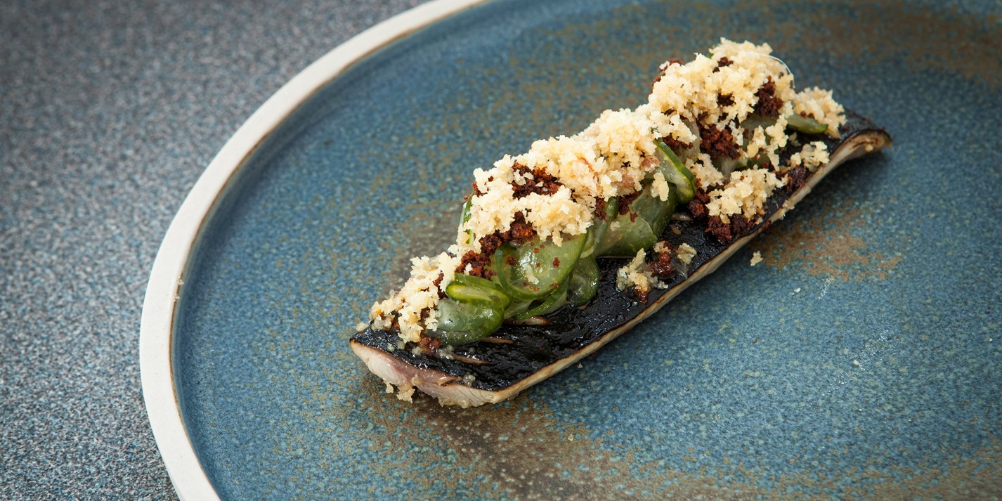 Cured Cornish Mackerel with 'Nduja, Cucumber and Pork Skin Recipe