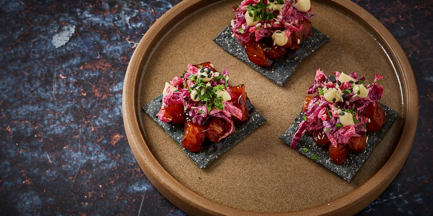 Teriyaki Salmon, Winter Slaw and Horseradish Canapé Recipe Great