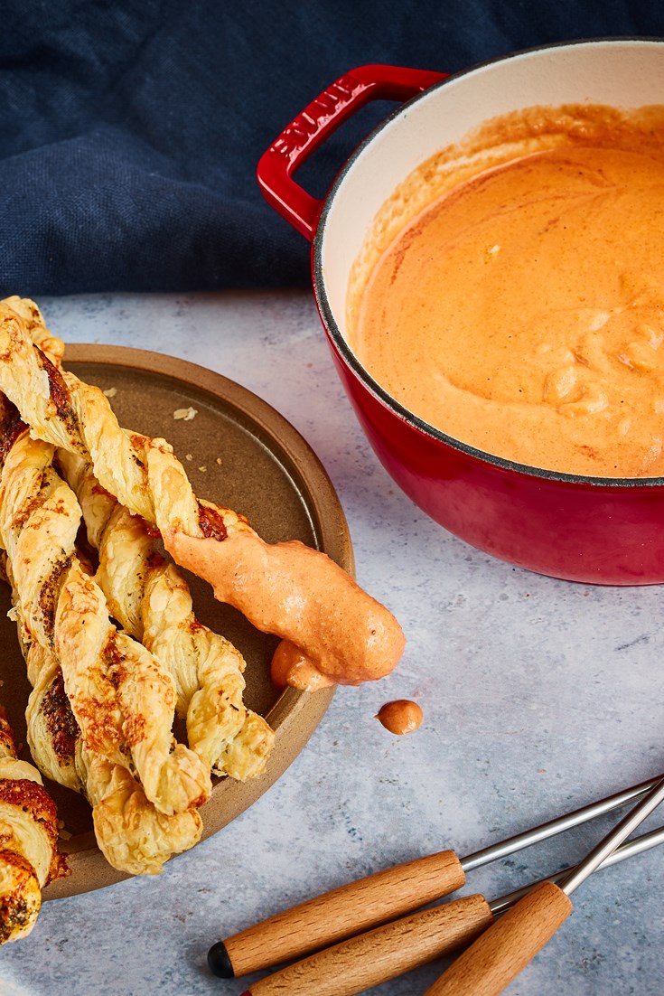 Le Gruyère AOP and Tomato Fondue with Pesto Cheese Straws Recipe Great British Chefs