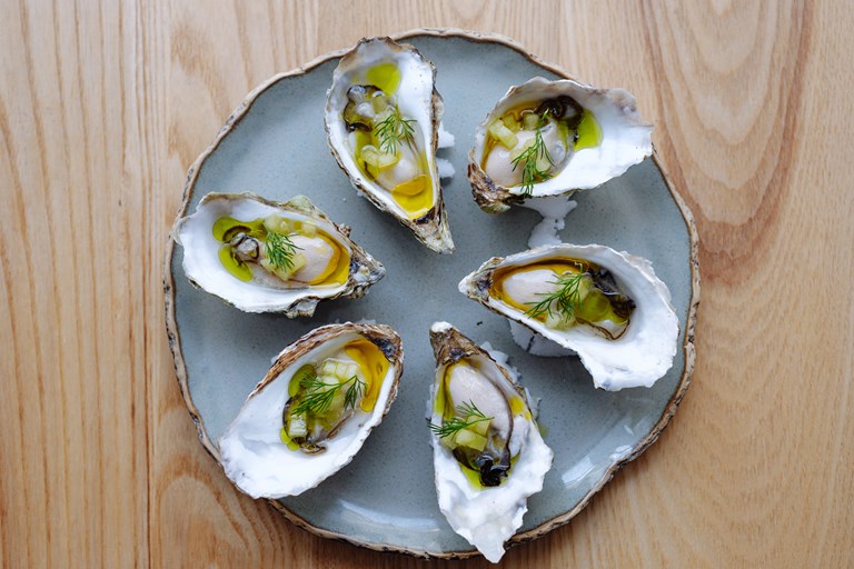 Oysters with Dill, Apple and Fermented Cucumber Recipe Great British