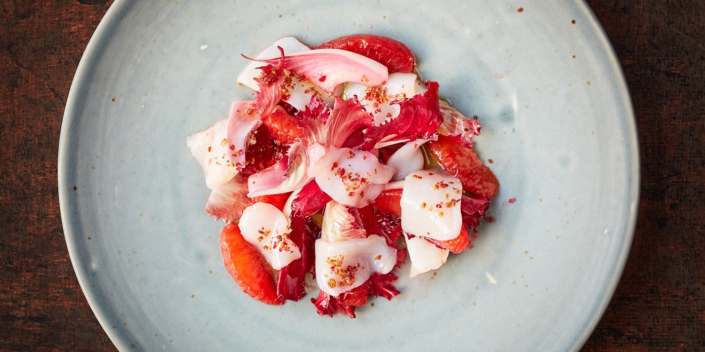 Scallop Crudo Recipe with Blood Orange and Radicchio Great British Chefs