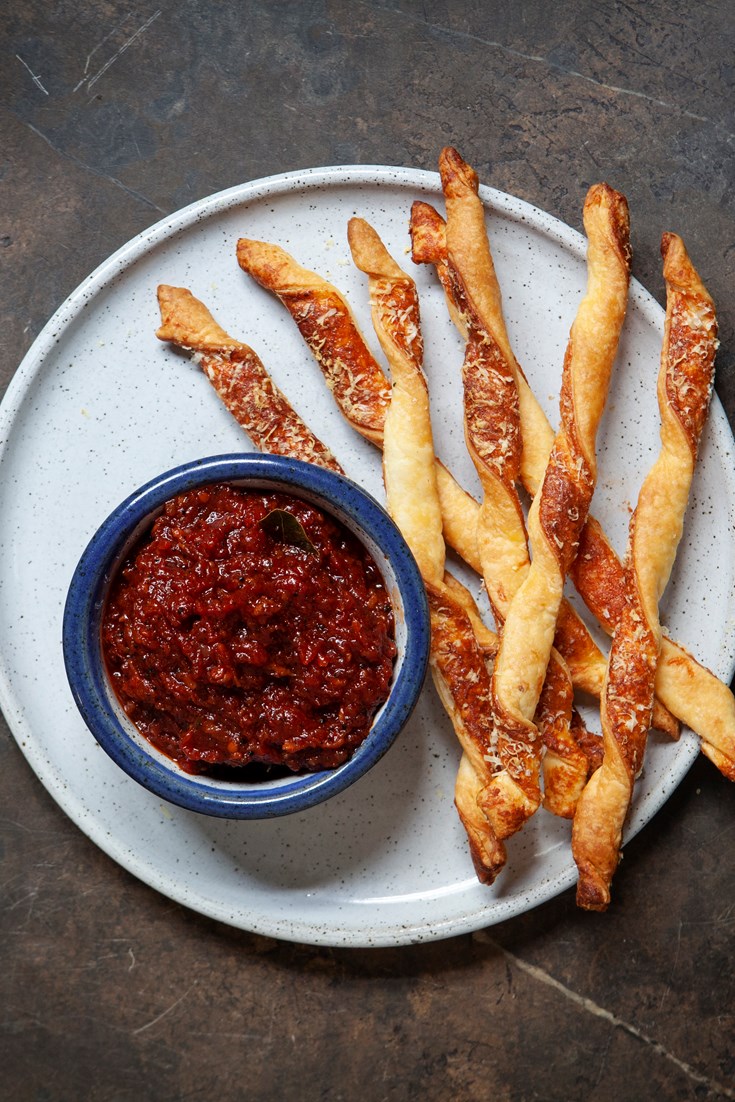 Tomato, Pancetta and Truffle Jam with Parmesan Sticks Recipe Great