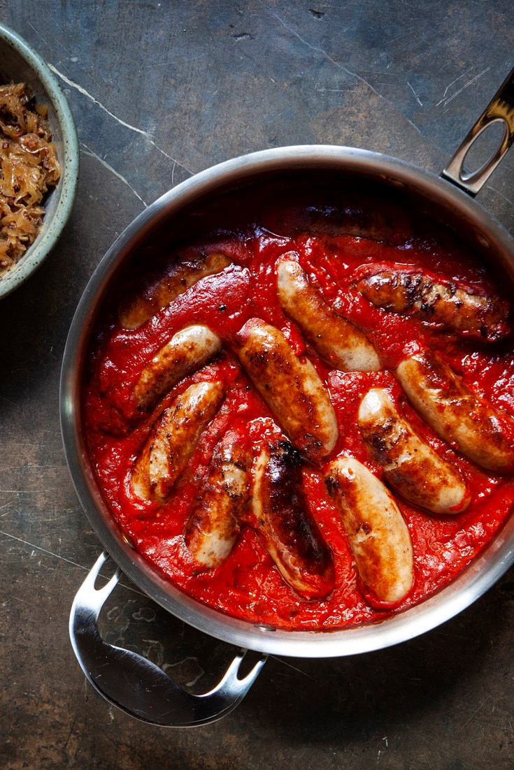 Lamb Sausages in Tomato Sauce with Bacon Sauerkraut Recipe Great