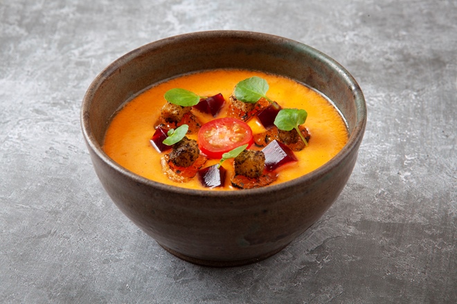 Piccolo cherry tomato and clementine gazpacho