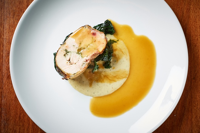 Pheasant ballotine with sage bread sauce