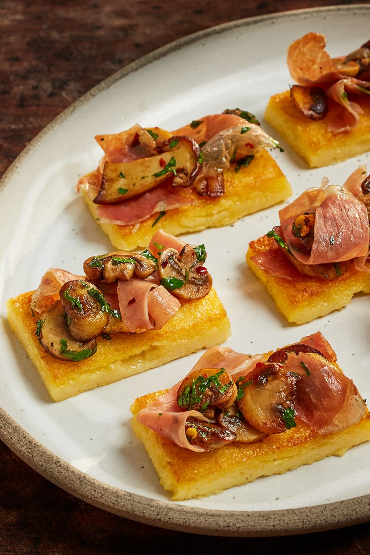 Polenta, Parma Ham and Cep Canapés Recipe Great British