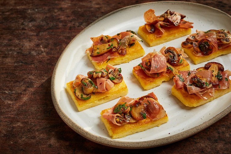 Polenta, Parma Ham and Cep Canapés Recipe Great British Chefs