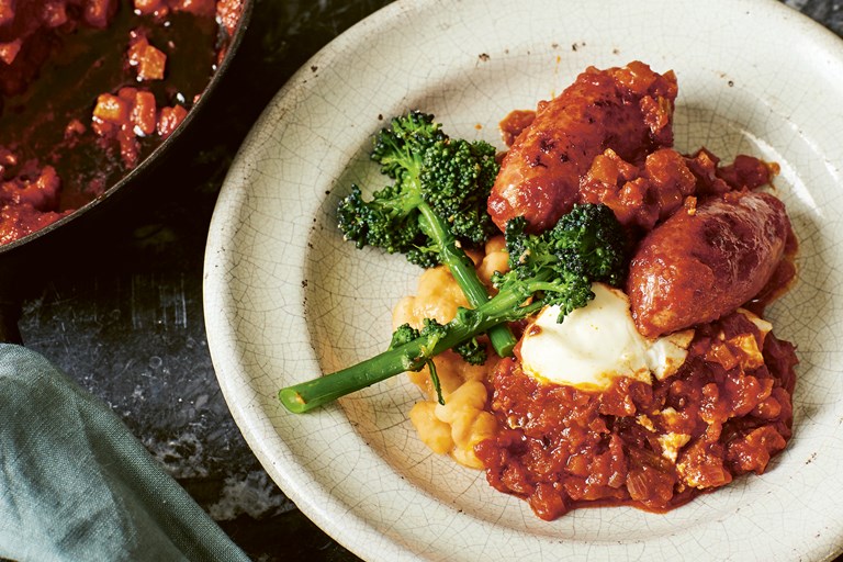 Italian sausages with Borlotti Beans and 'Nduja Recipe Great British