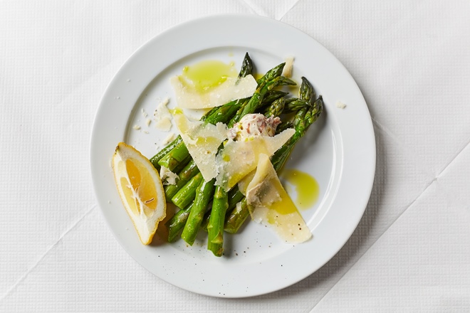 Asparagus with anchovy butter and Parmesan