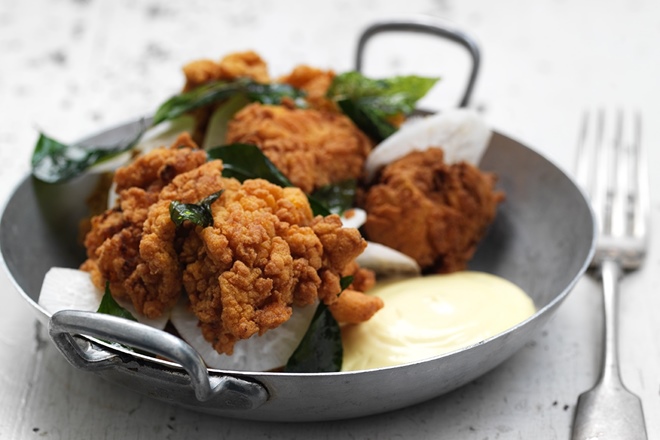 Keralan fried chicken with curry leaf mayonnaise