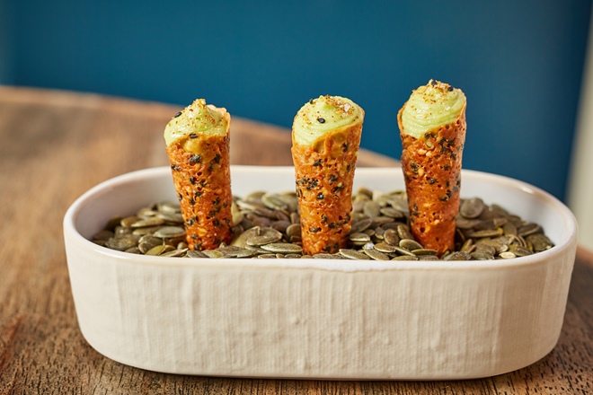 Avocado ice cream in sesame cones